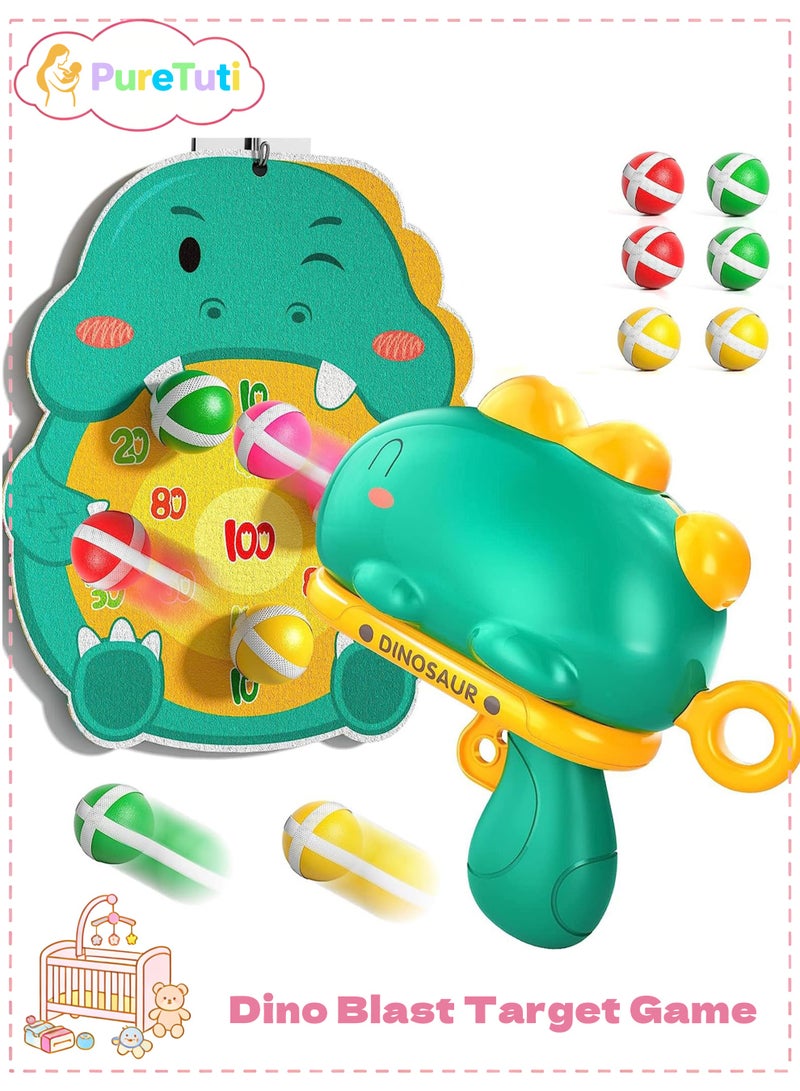 PureTuti Dinosaur Target Shooting Game for Kids, Includes 30 Sticky Balls and 1 Toy Dinosaur Gun, Safe Indoor Andoutdoor Play for Boys and Girls (Green) - Image 1